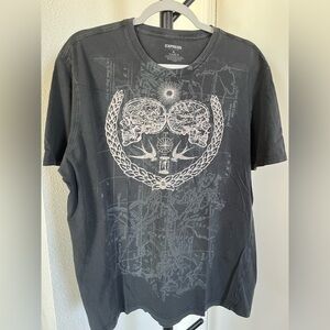 Y2K Express Black Short Sleeve Tee with Intricate Graphic